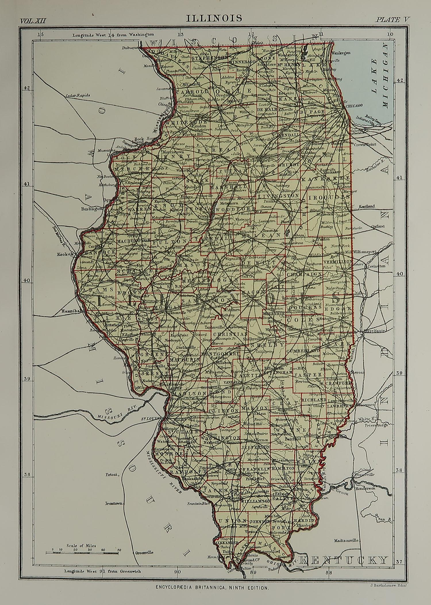 Great map of Illinois

Drawn and Engraved by W. & A.K. Johnston

Published By A & C Black, Edinburgh.

Original colour

Unframed.








