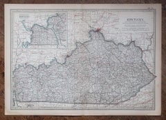 Original Antique Map of the American State of Kentucky, 1903