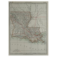 Original Antique Map of The American State of Louisiana, 1889