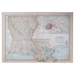 Original Antike Karte des amerikanischen Staates Louisiana, 1903