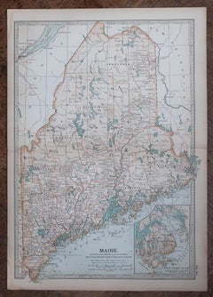 Original Antique Map of the American State of Maine, 1903