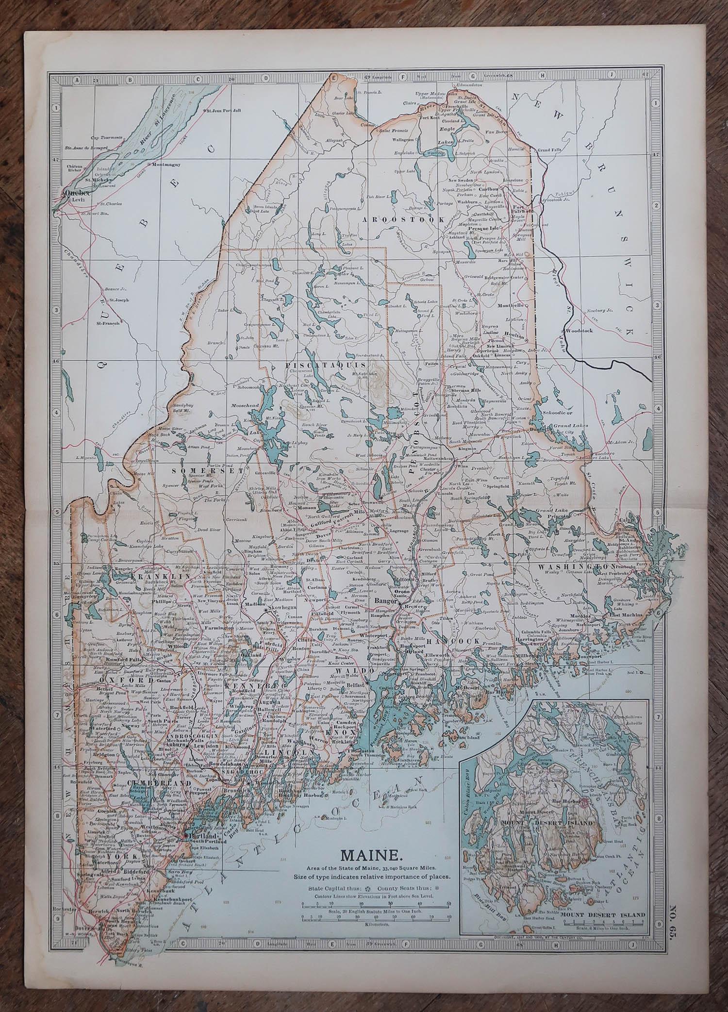 Original Antike Karte des amerikanischen Staates Maine, 1903 (Englisch) im Angebot