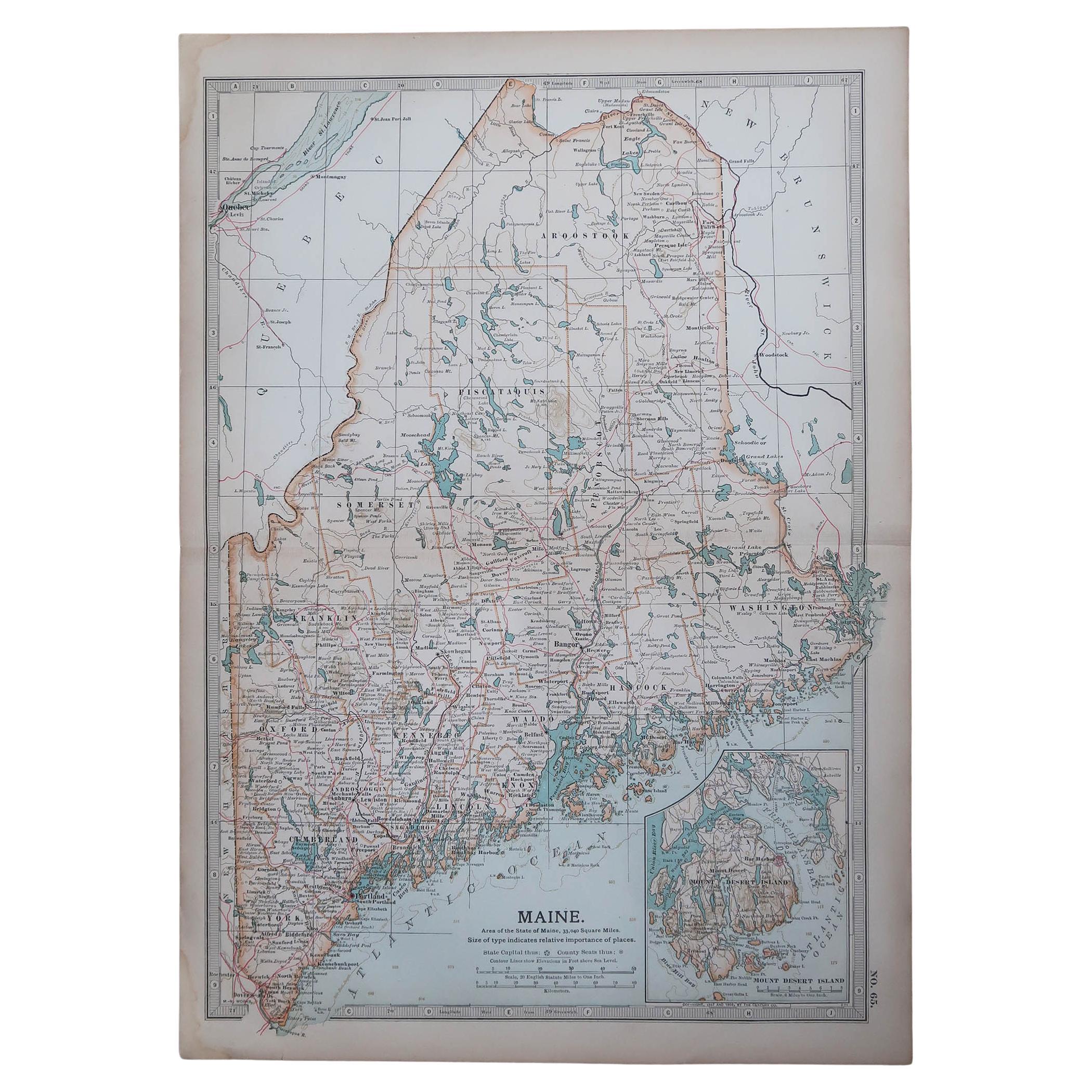 Original Antike Karte des amerikanischen Staates Maine, 1903 im Angebot