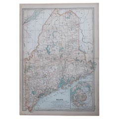 Original Antique Map of the American State of Maine, 1903