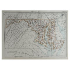 Original Antique Map of The American State of Maryland, 1889