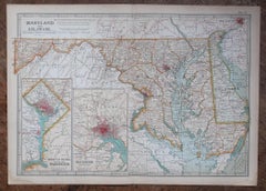 Original Antique Map of the American State of Maryland & Delaware, 1903