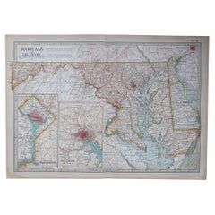 Original Antique Map of the American State of Maryland & Delaware, 1903