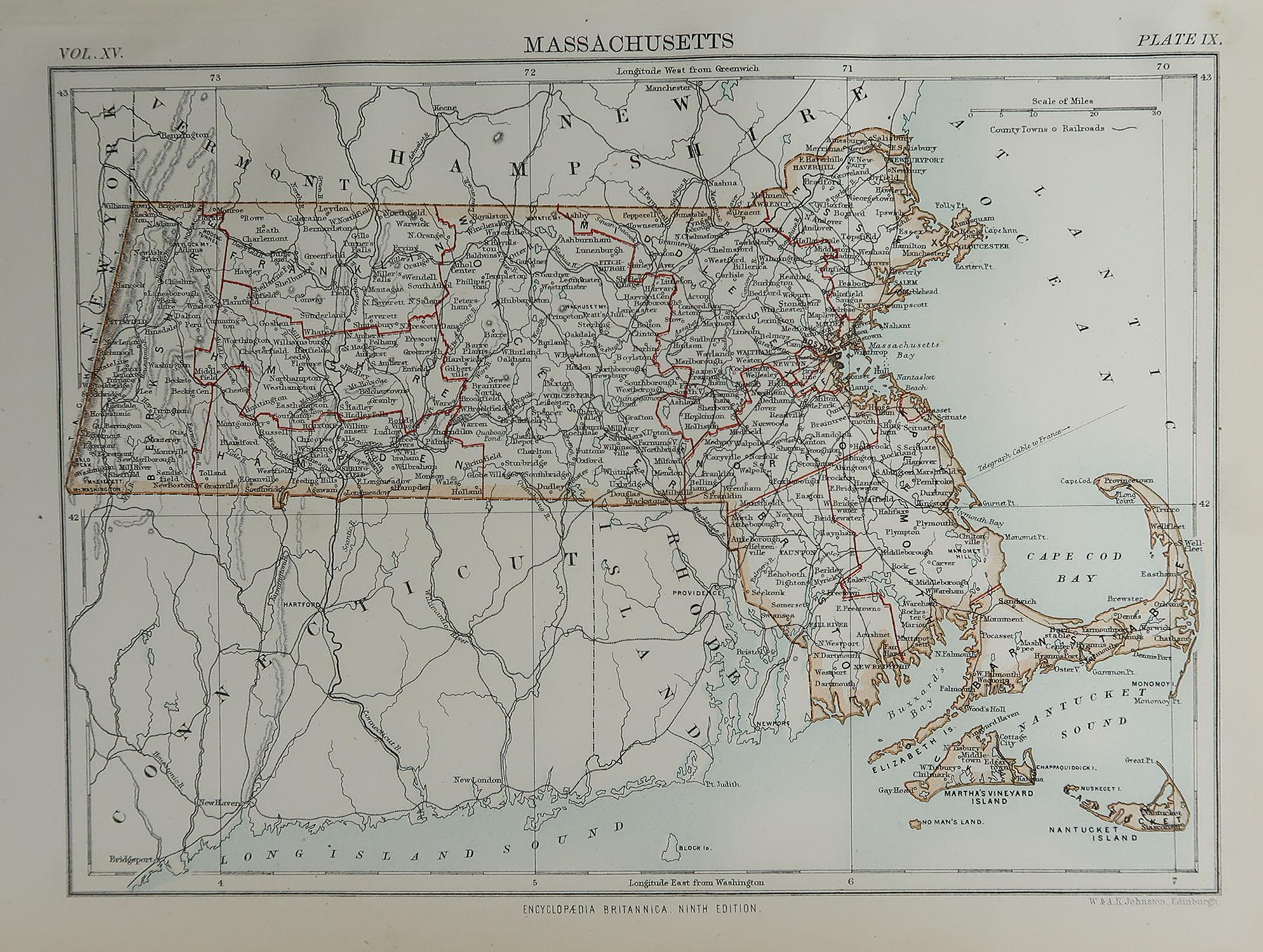 Great map of Massachusetts

Drawn and Engraved by W. & A.K. Johnston

Published By A & C Black, Edinburgh.

Original colour

Unframed.








 