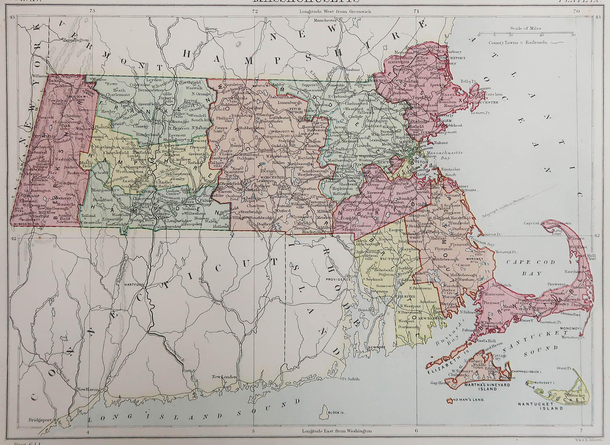 Great map of Massachusetts

Drawn and Engraved by W. & A.K. Johnston

Published By A & C Black, Edinburgh.

Original colour

Unframed.








