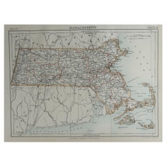 Original Antique Map of The American State of Massachusetts, 1889