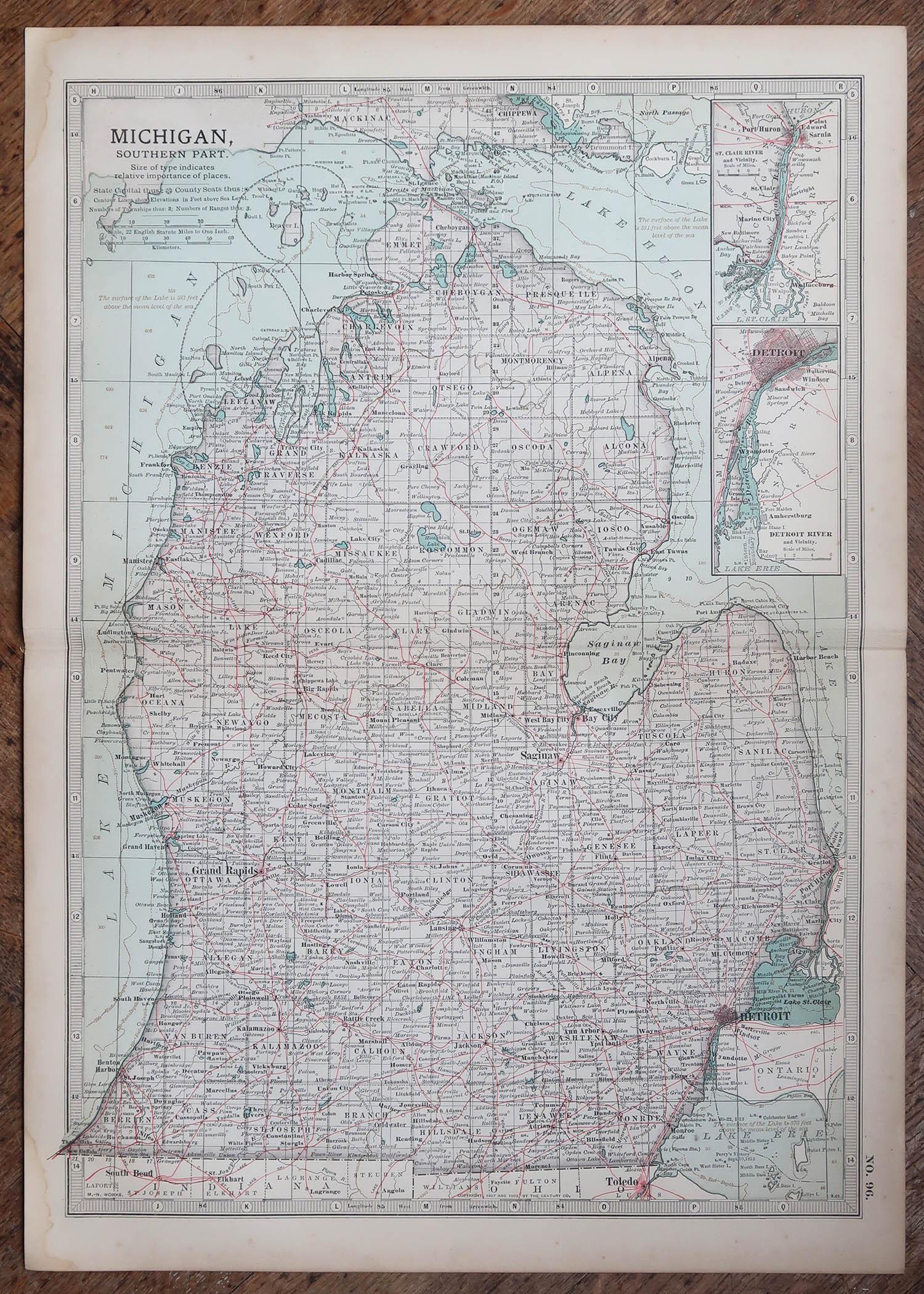 Antique map of Michigan ( Southern part )

Published By A & C Black. 1903

Original colour

Good condition

Unframed.

Free shipping








