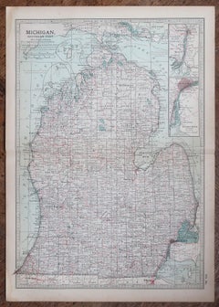Original Antique Map of the American State of Michigan ( Southern Part ), 1903