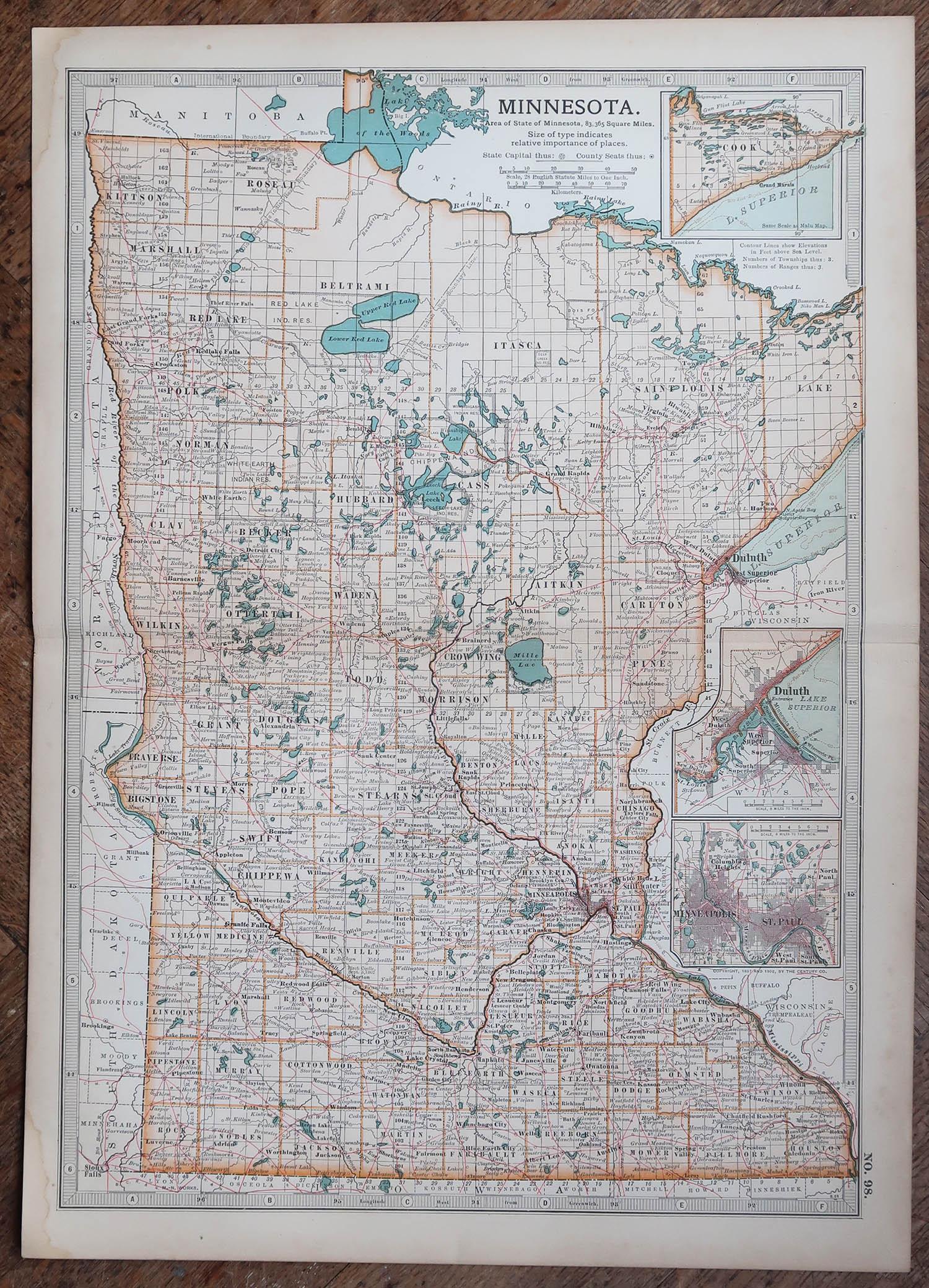 Carte ancienne du Minnesota

Publié par A.I.C Black. 1903

Couleur originale

Bon état

Sans cadre.

Expédition gratuite








