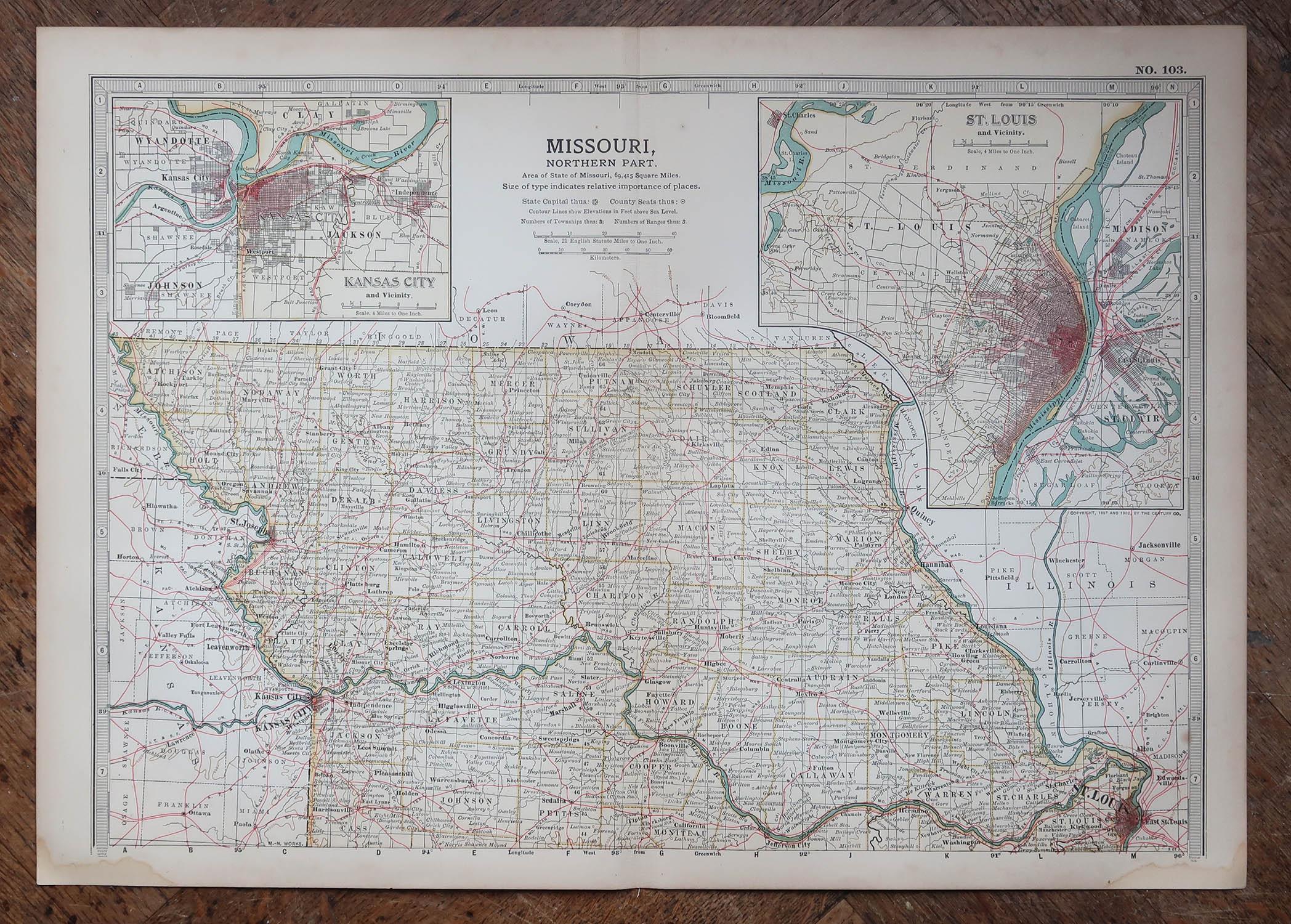 Carte ancienne du Missouri ( Partie Nord )

Publié par A.I.C Black. 1903

Couleur originale

Bon état

Sans cadre.

Expédition gratuite








