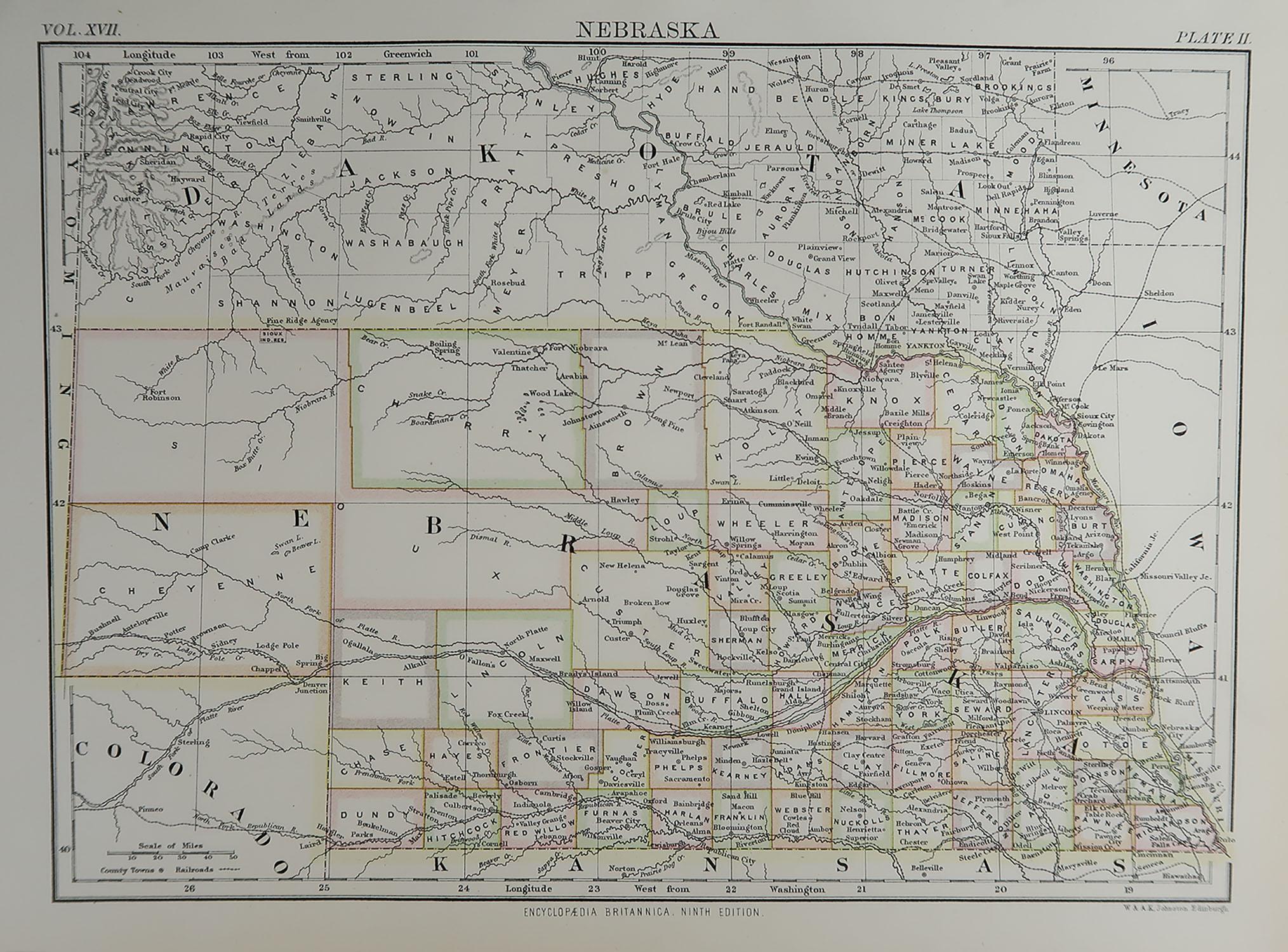 Great map of Nebraska

Drawn and Engraved by W. & A.K. Johnston

Published By A & C Black, Edinburgh.

Original colour

Unframed.








