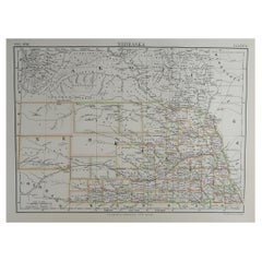 Original antike Originalkarte des amerikanischen Staates Nebraska, 1889