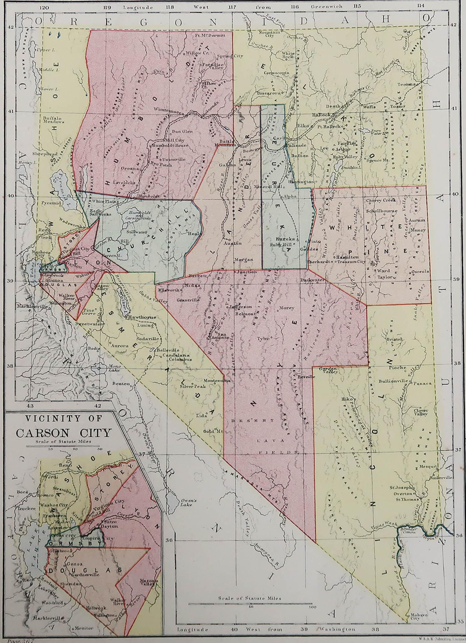 Great map of Nevada

Drawn and Engraved by W. & A.K. Johnston

Published By A & C Black, Edinburgh.

Original colour

Unframed.








