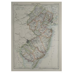 Original Antique Map of The American State of New Jersey, 1889