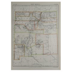 Original Antique Map of The American State of New Mexico, 1889