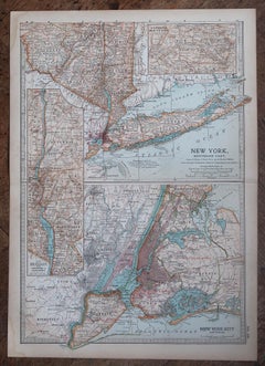 Original Antique Map of the American State of New York ( Southern Part ) 1903
