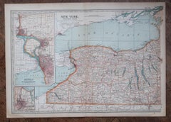 Original Antique Map of the American State of New York ( Western Part ) 1903