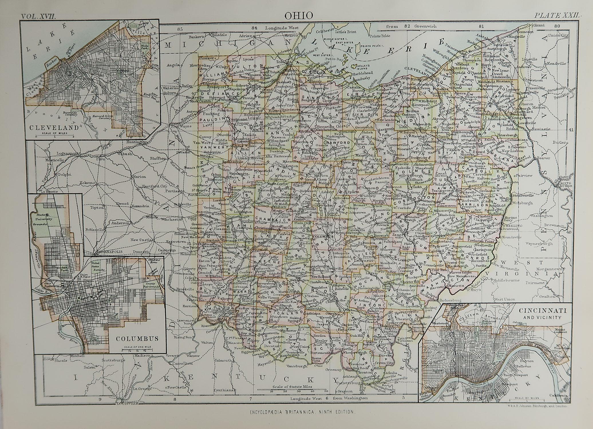 Great map of Ohio

Drawn and Engraved by W. & A.K. Johnston

Published By A & C Black, Edinburgh.

Original colour

Unframed.








