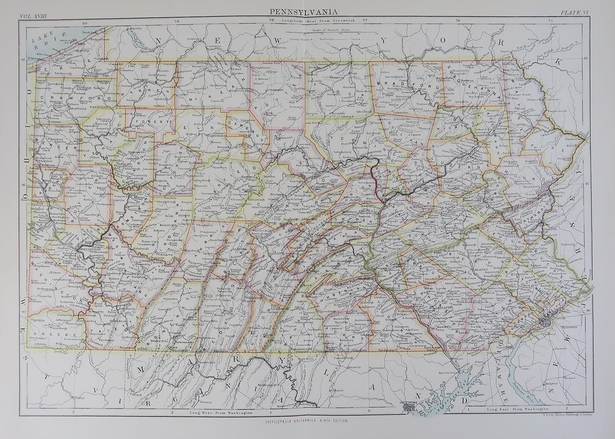 Great map of Pennsylvania

Drawn and Engraved by W. & A.K. Johnston

Published By A & C Black, Edinburgh.

Original colour

Unframed.








 