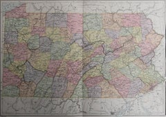 Original Antique Map of the American State of Pennsylvania, 1889