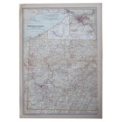 Original Antique Map of the American State of Pennsylvania( Western Part ), 1903