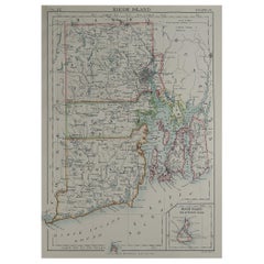Original Used Map of The American State of Rhode Island, 1889