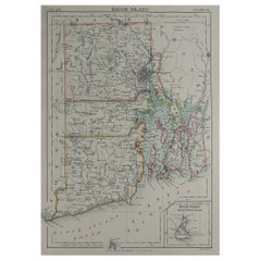 Original Antique Map of The American State of Rhode Island, 1889