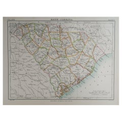 Original Antique Map of The American State of South Carolina, 1889