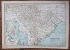 Original Antique Map of the American State of South Carolina, 1903