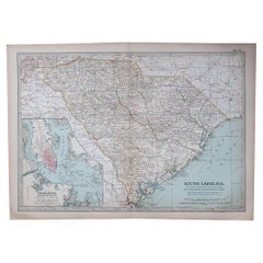 Original Antique Map of the American State of South Carolina, 1903