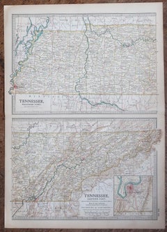 Original Antique Map of the American State of Tennessee, 1903