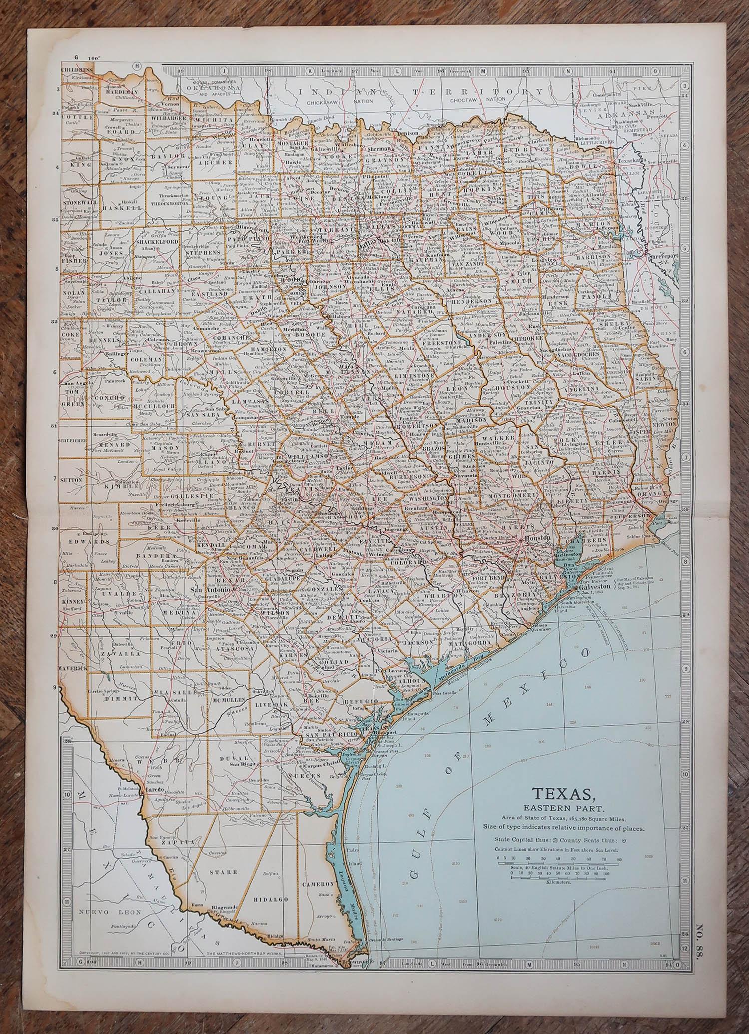 Antique map of Texas ( Eastern part )

Published By A & C Black. 1903

Original colour

Good condition

Unframed.

Free shipping









