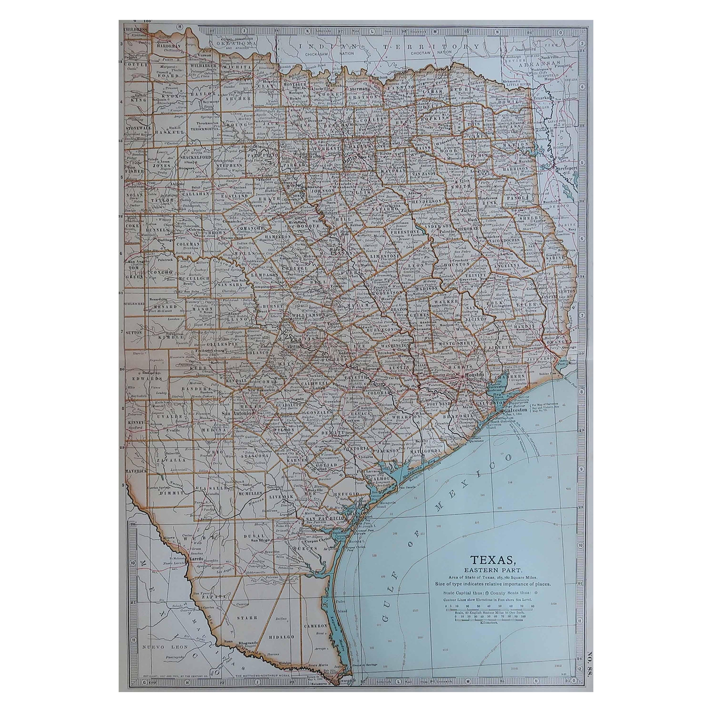 Carte ancienne de l'État américain du Texas (partie orientale ), 1903 en vente