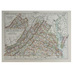 Original Antique Map of The American State of Virginia, 1889