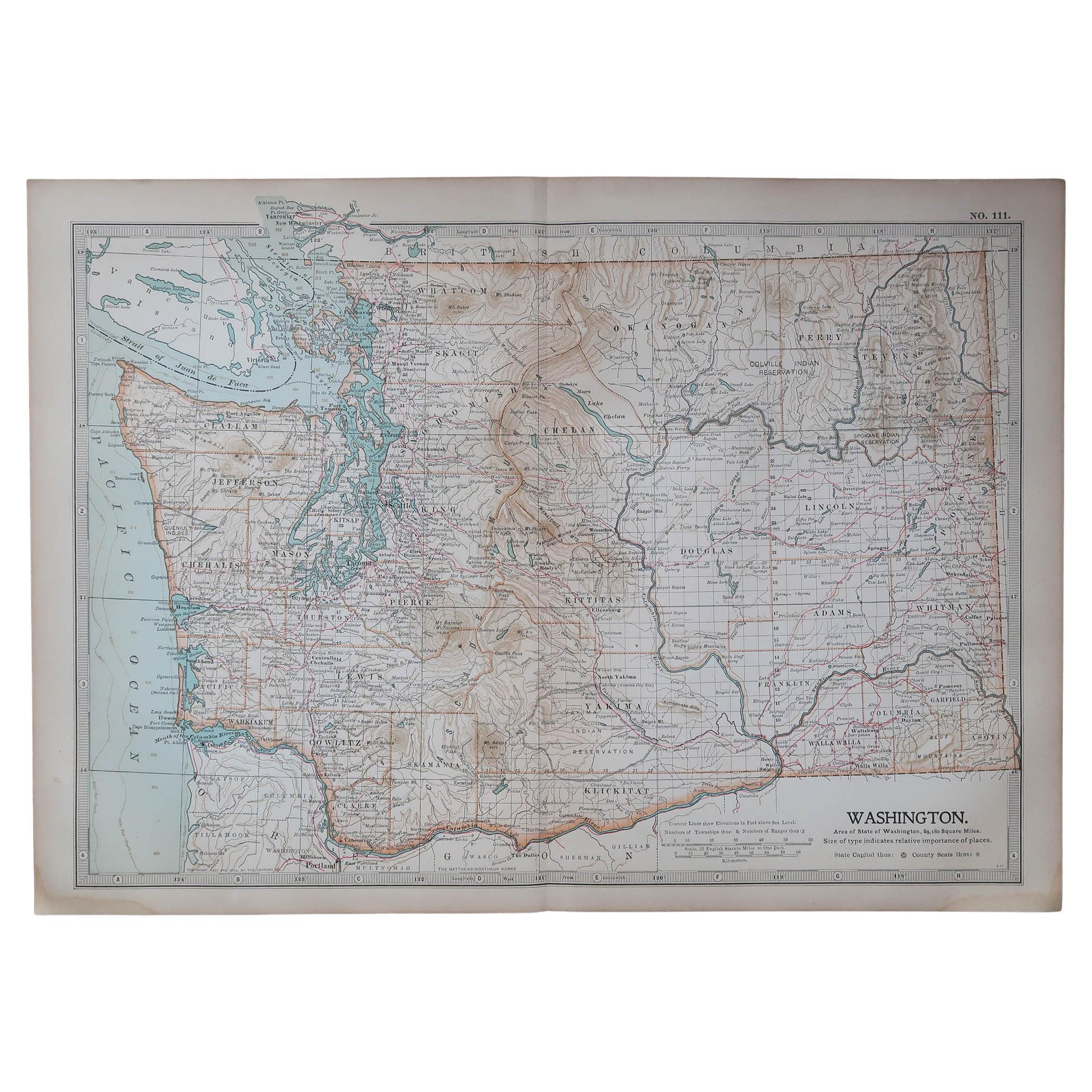 Mapa Antiguo Original del Estado Americano de Washington, 1903