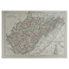 Original Antique Map of The American State of West Virginia, 1889