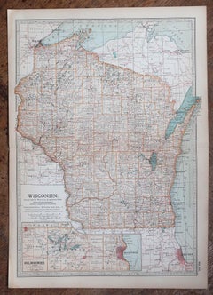 Original Antique Map of the American State of Wisconsin, 1903