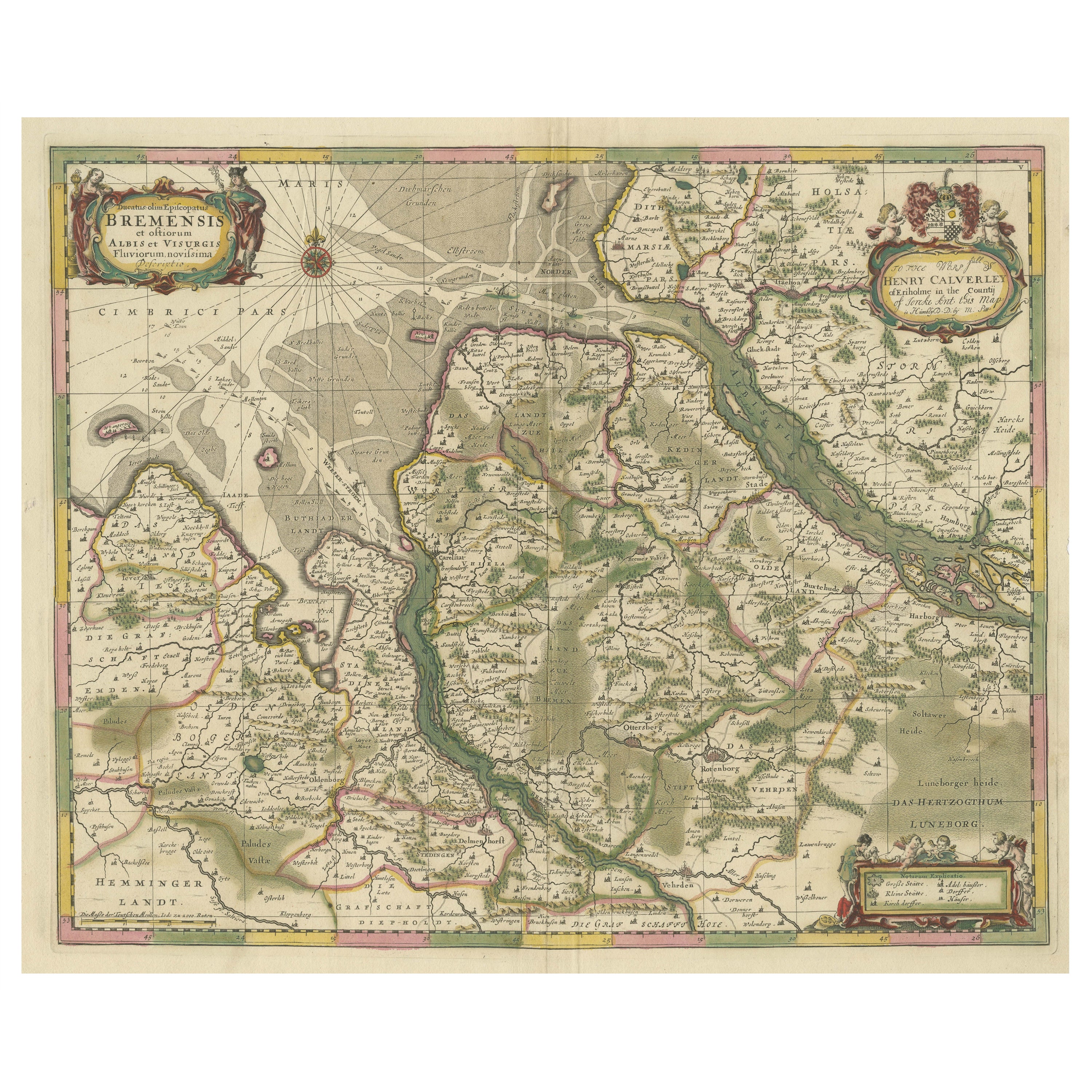 Mappa antica originale dell'area di Brema e della Bassa Sassonia