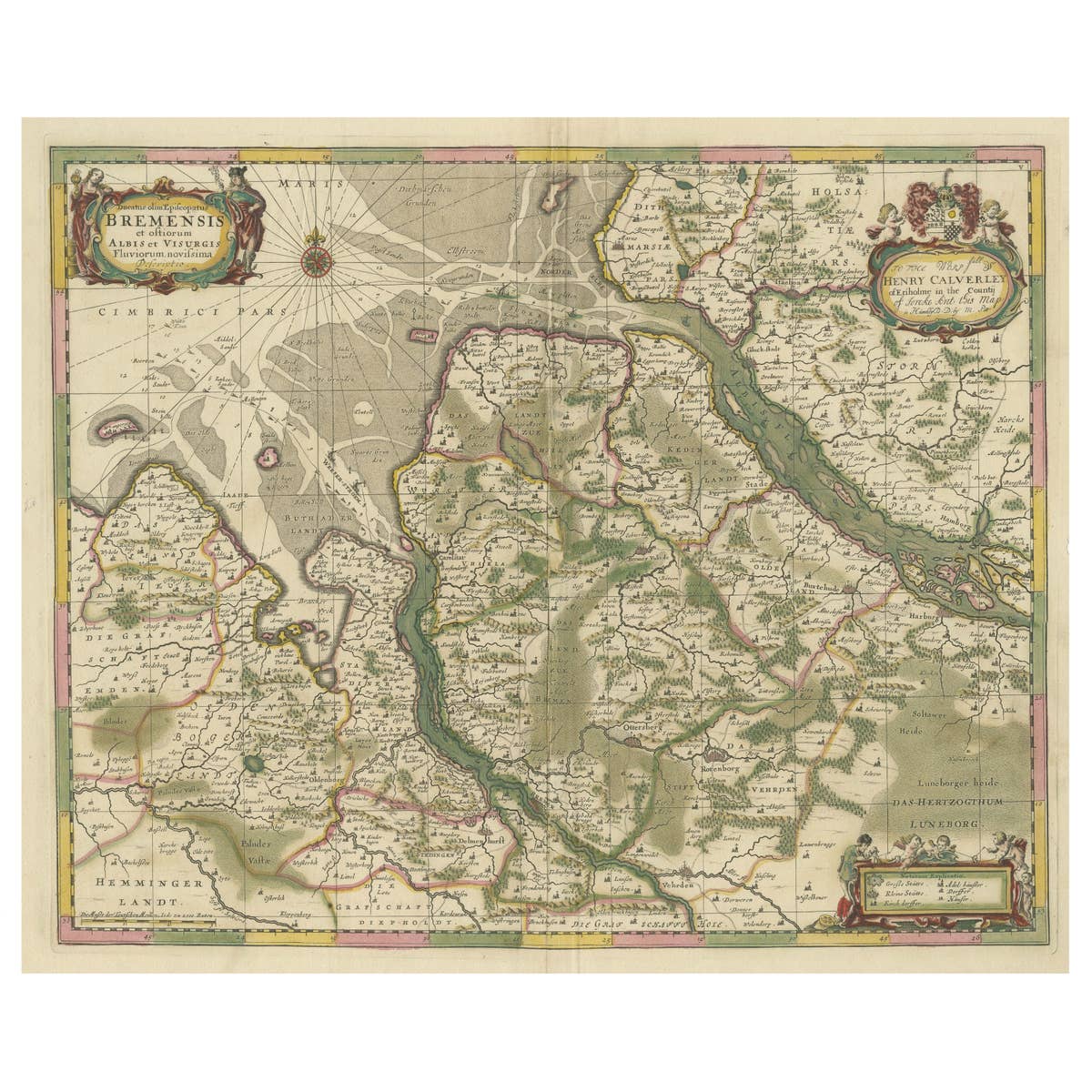 Original Antique Map of the Area of Bremen and Lower Saxony