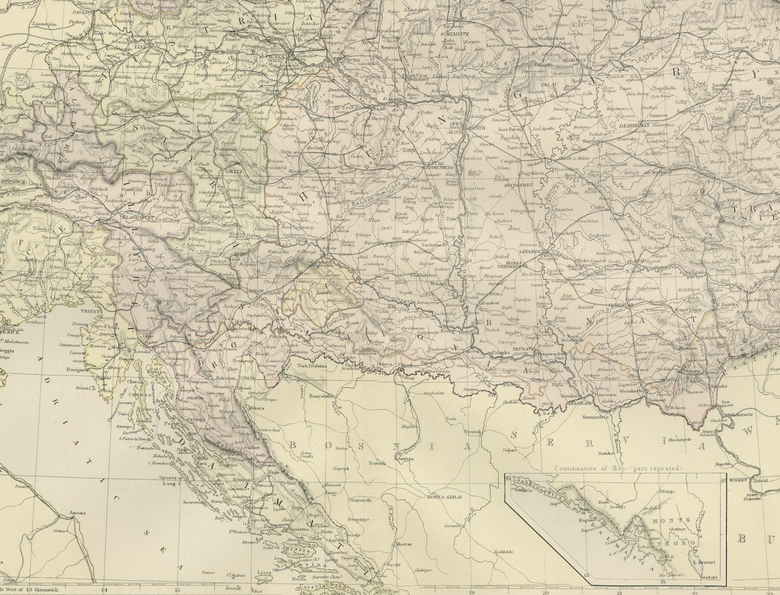Step into the past with an original Antique Map of The Austrian Empire from the esteemed 'Comprehensive Atlas and Geography of the World,' meticulously crafted in 1882. This intricate map beautifully delineates the Austrian Empire's territories,