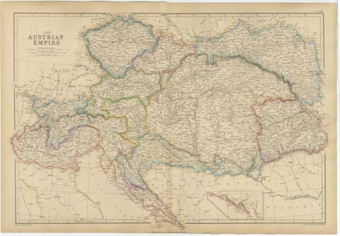 Original Antique Map of the Austrian Empire, Austria-Hungary c.1860