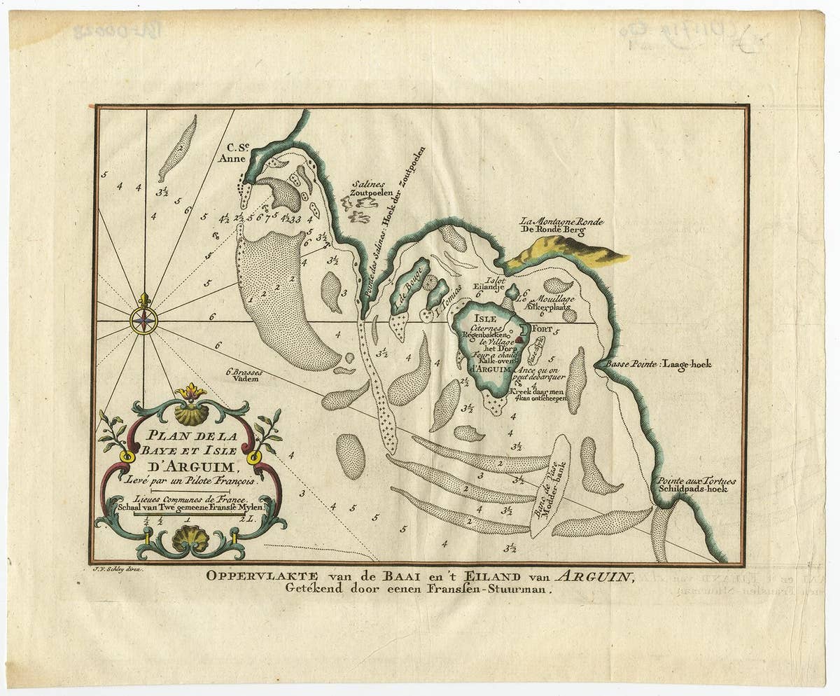 Original Antique Map of the Bay and the Island of Arguin, Mauritania, 1747