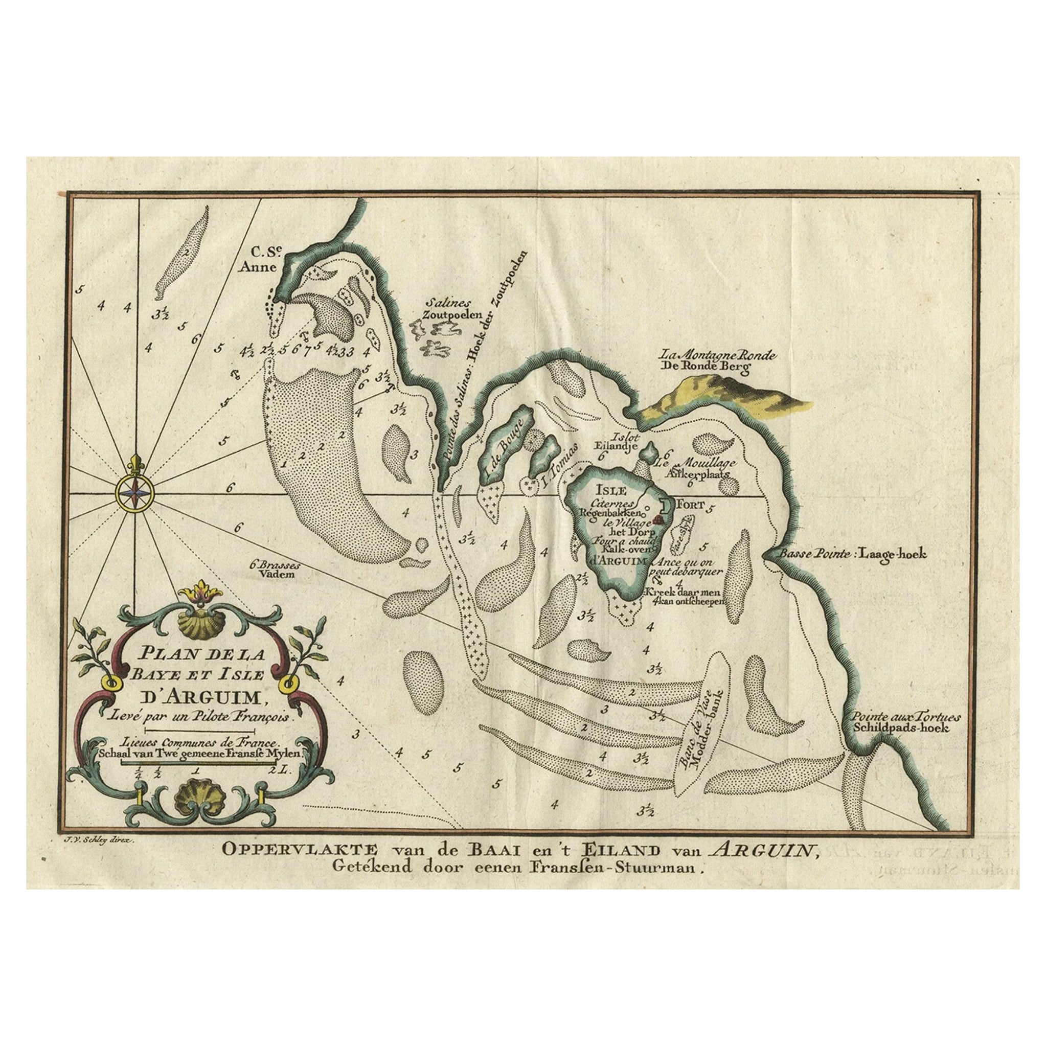 Mapa original antiguo de la bahía y la isla de Arguin, Mauritania, 1747