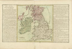 Original Antique Map of the British Isles Surrounded by Text
