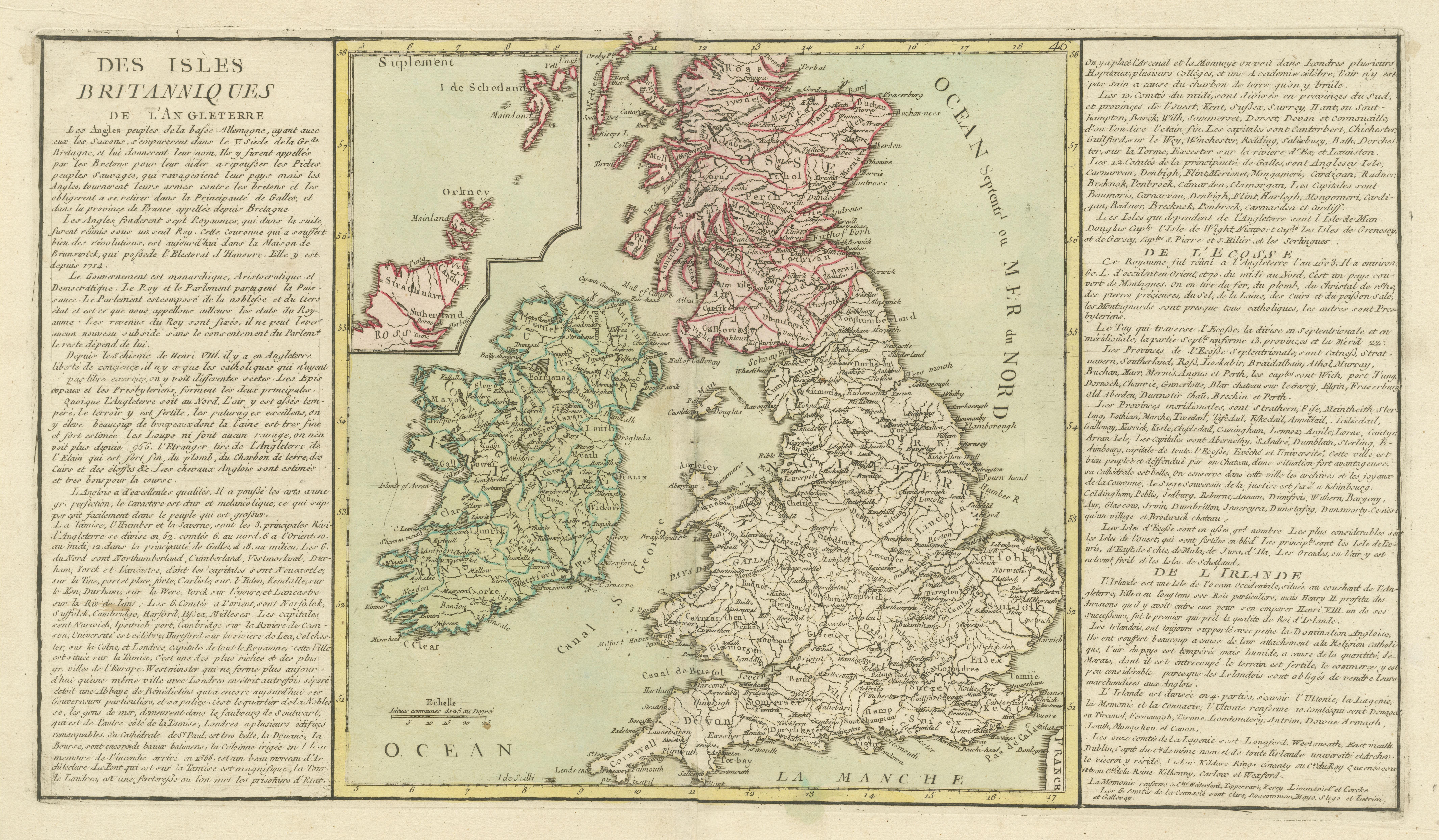 Originale antike Karte der britischen Inseln umgeben von Text im Zustand „Gut“ im Angebot in Langweer, NL