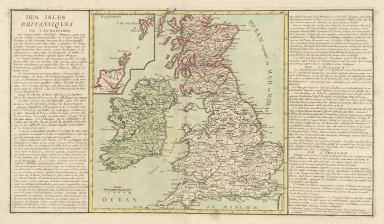 Original Antique Map of the British Isles surrounded by Text For Sale ...